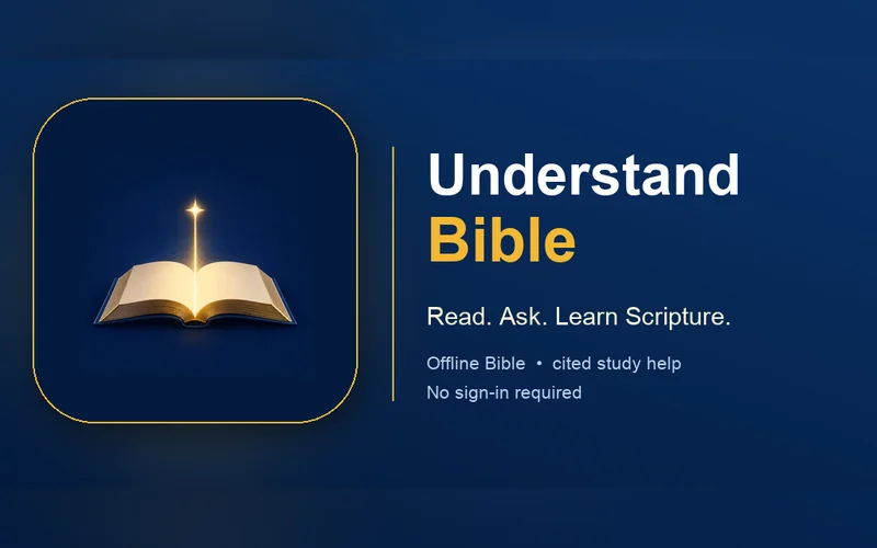 Understand Bible app artwork: a glowing open Bible beside the wordmark and the line Read. Ask. Learn Scripture.
